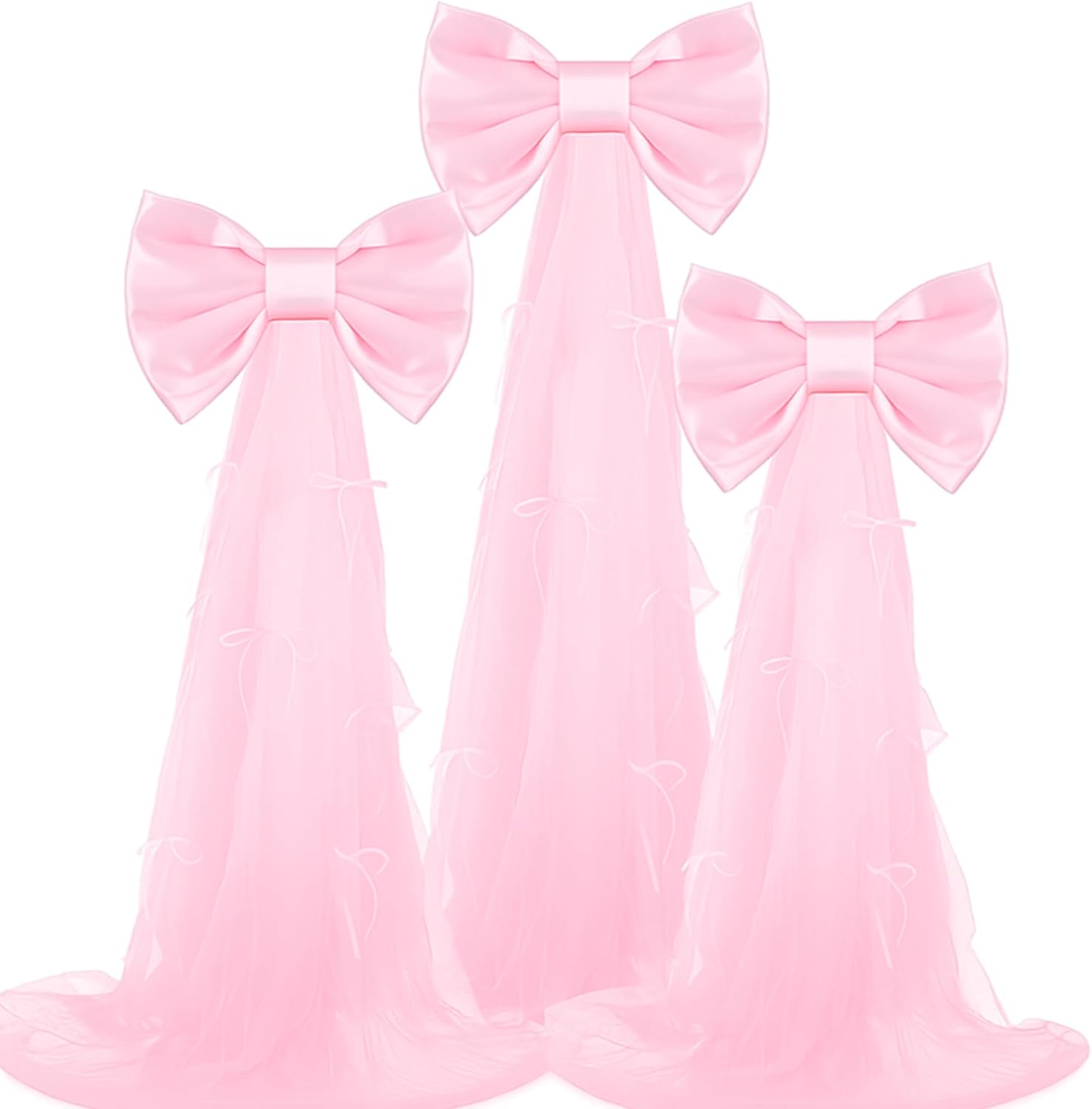 Havawish 3 Sets 5 ft Large Pink Bow Coquette Room Decor with Long Tulle Tails for Christmas Wedding Reception Birthday Party Bridal Shower Engagement Anniversary (Stand and Base Included)