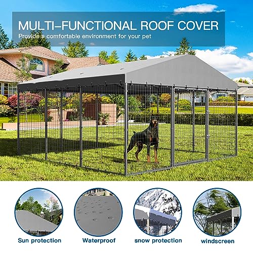 Gotland Large Outdoor Dog Kennel, 118\" x 118\" x 70\" - Rustproof Metal Mesh Dog Enclosure with UV & Waterproof Fully Covered Roof, Double Security Locks, Ideal for Farms - Thumbnail 7
