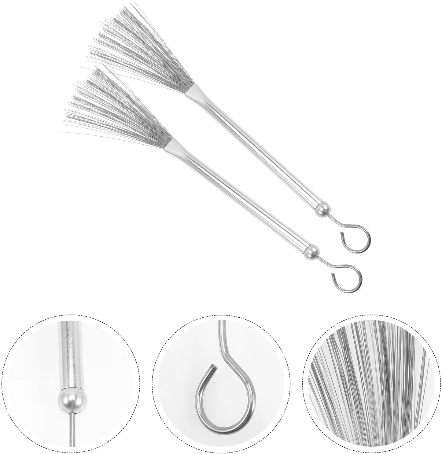 UPKOCH 2pcs Metal Handle Wire Drum Brushes for Jazz Drums Percussion Drumsticks Accessory with Silver Wire Brush Heads for Snare