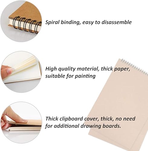 Miniatura 10 de KXF Cuaderno de bocetos profesional A4 encuadernado en espiral con tapa dura, 80 lados (40 hojas) de papel de cartucho reciclado de 170 gsm (retrato