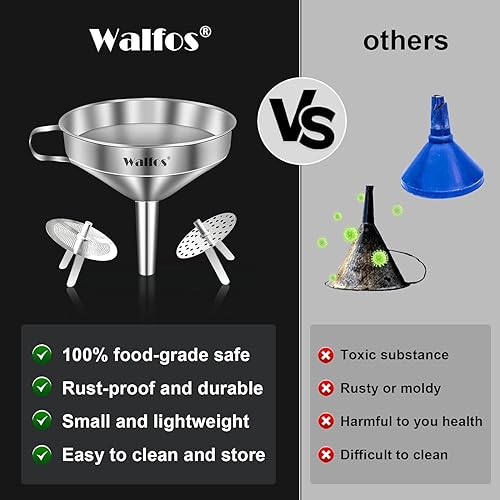 Miniatura 48 de walfos 4 embudos de plástico de cocina (sin BPA), embudo automotriz para transferencia de líquidos, embudos para llenado de botellas, recipientes