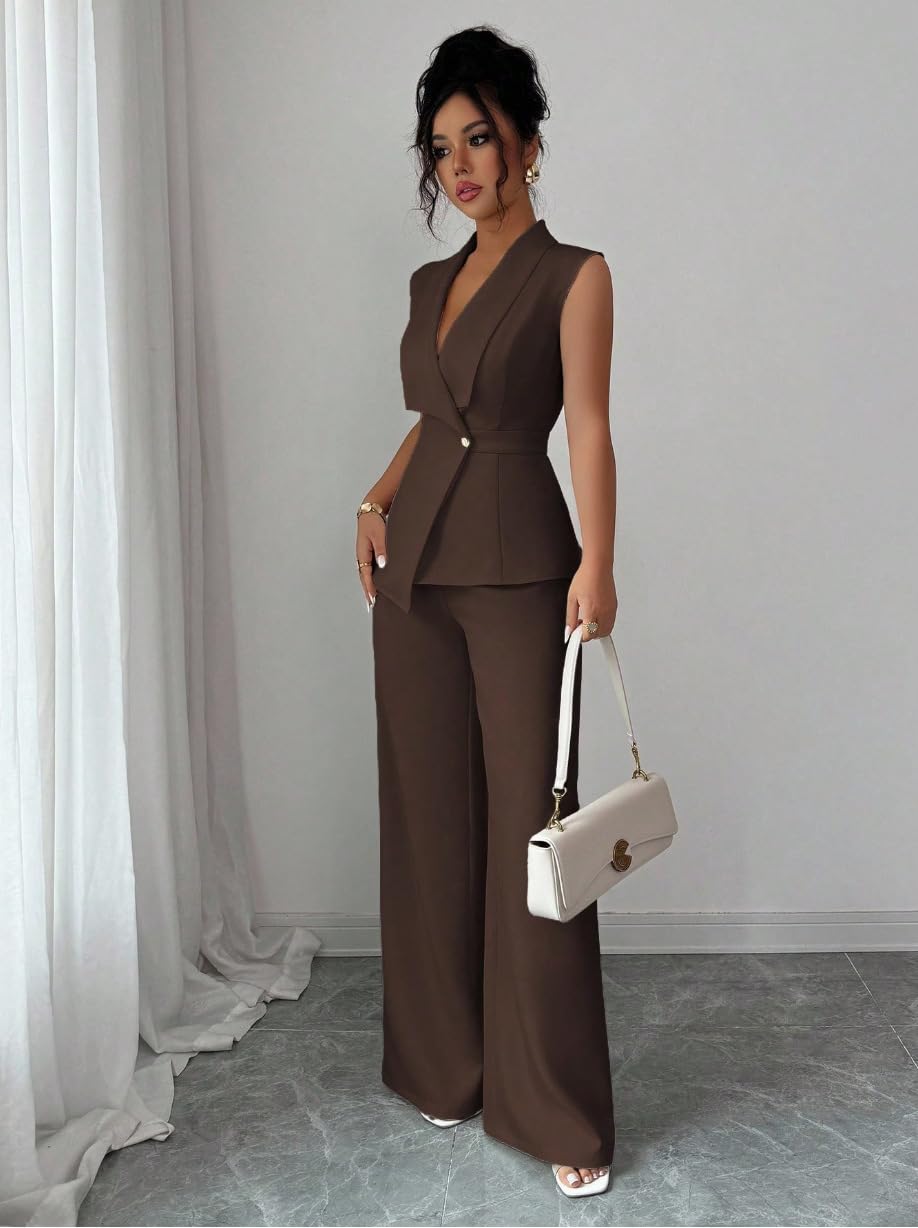 Ensemble Femme Chic Et Elegant Ensemble Deux Pièces Pour Femme Tailleur-Pantalon Deux Pièces Élégant Et Décontracté Idéal Pour Le Travail Ou Le Bureau Parfait Pour Une Invitée À Un Mariage