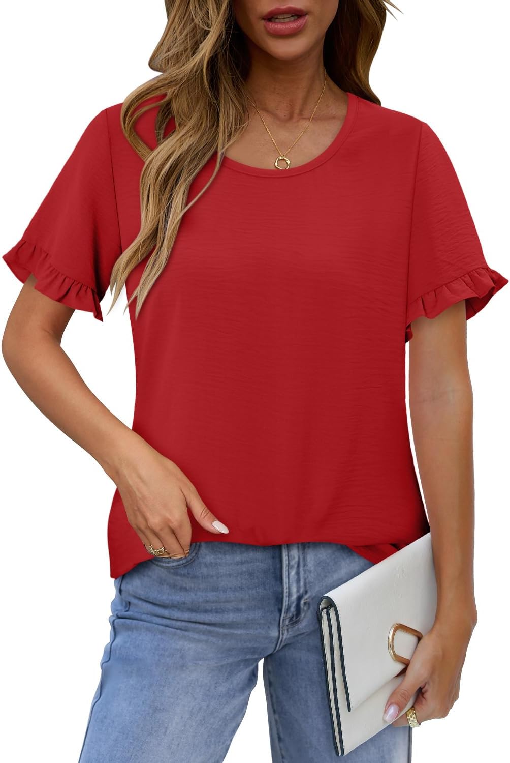 CRAZY GRID Women's Shirts Summer Casual Crewneck Short Sleeve Blouses Cute Floral Print Tunic Tops - Image 2