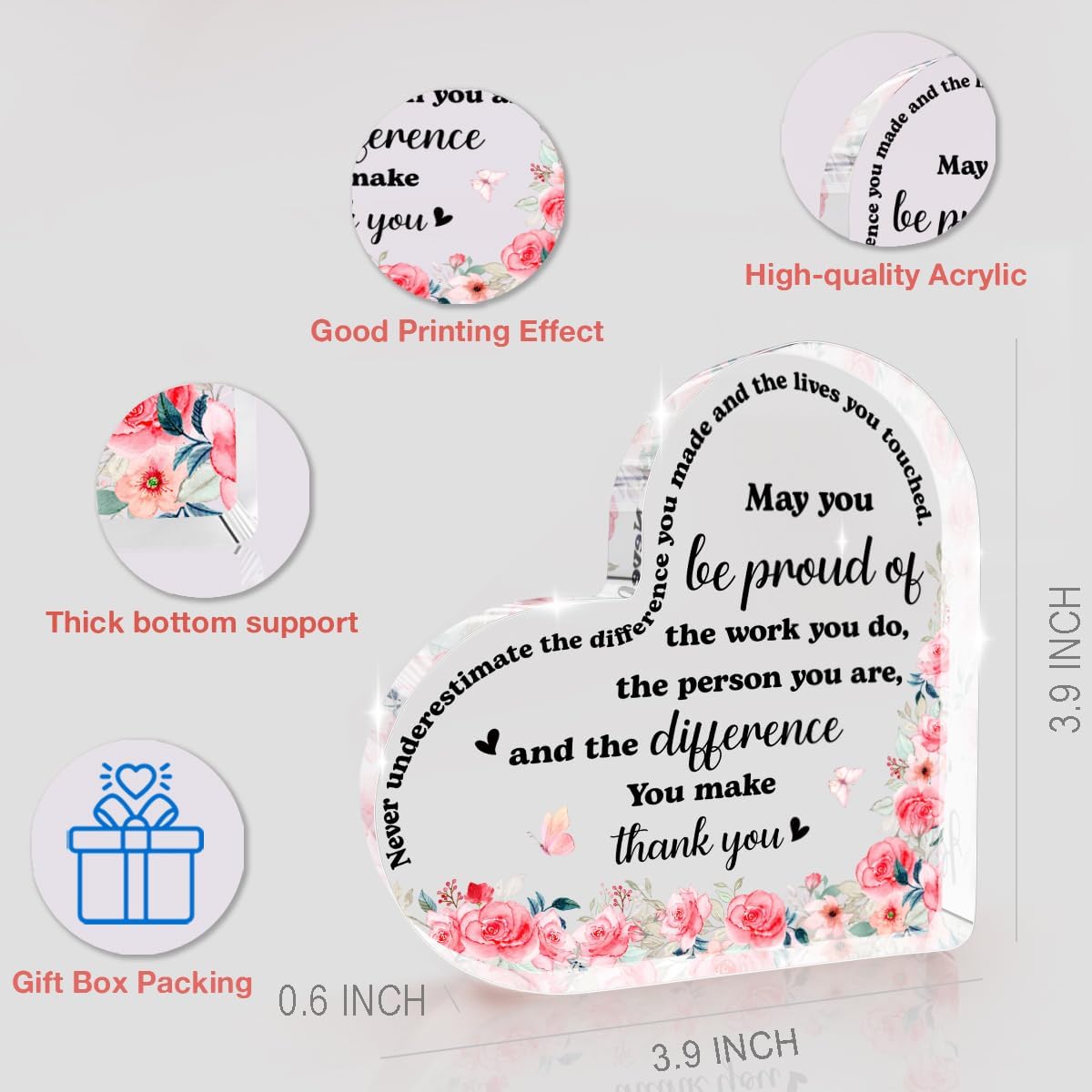 Thank You Gifts for Coworkers Motivational Desk Decor May You Be Proud Of The Work You Do Sign Heart Shape Acrylic Plaque Inspirational Gifts for Social Worker Coach Nurse Desktop Decor image 2