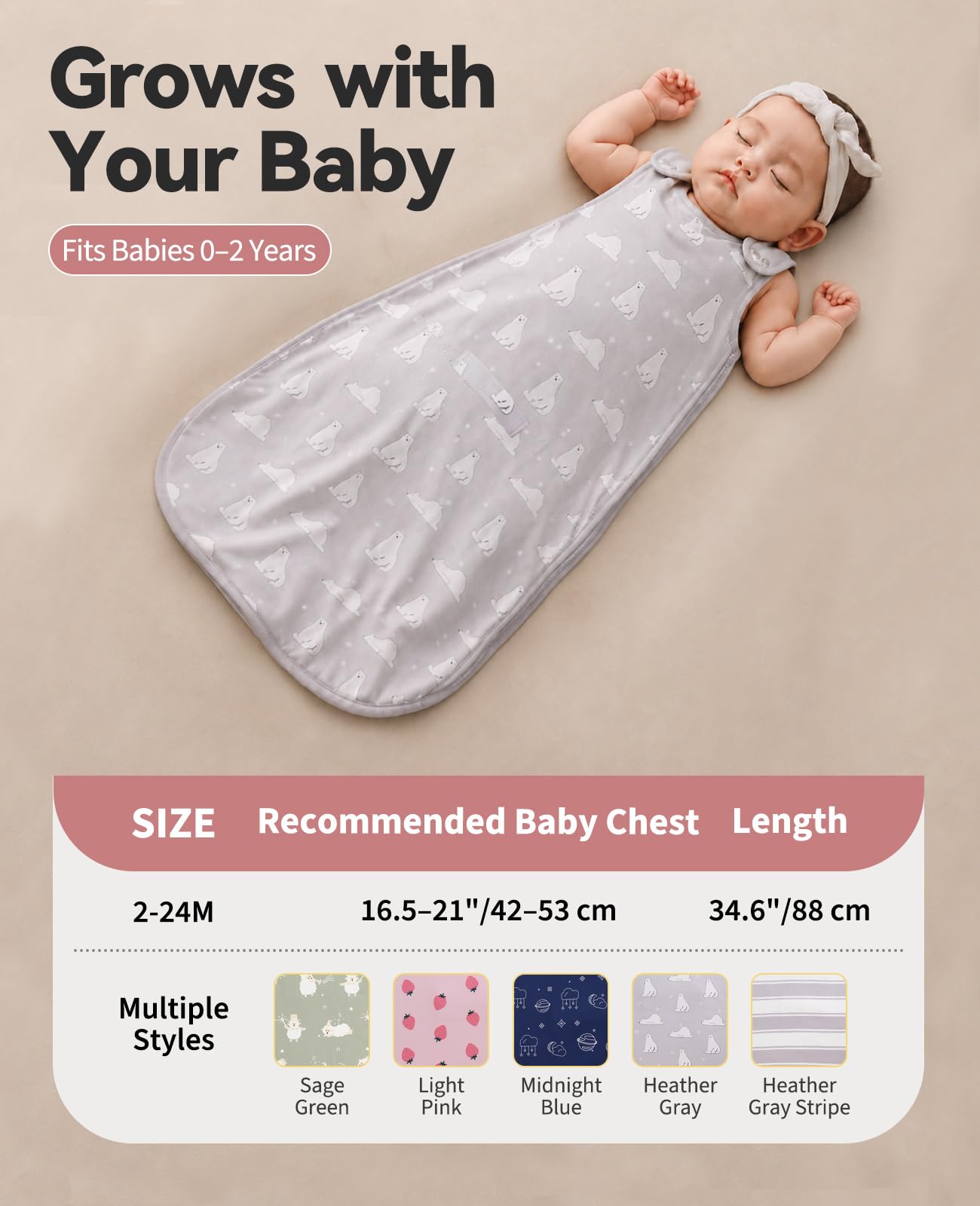Merino Protect Baby Schlafsack aus Merinowolle mit Baumwoll-Außenseite | Merinowollfutter und Baumwoll-Außenseite sorgen für Komfort bei Nickerchen, Nachtschlaf, Reisen und ganzjährig