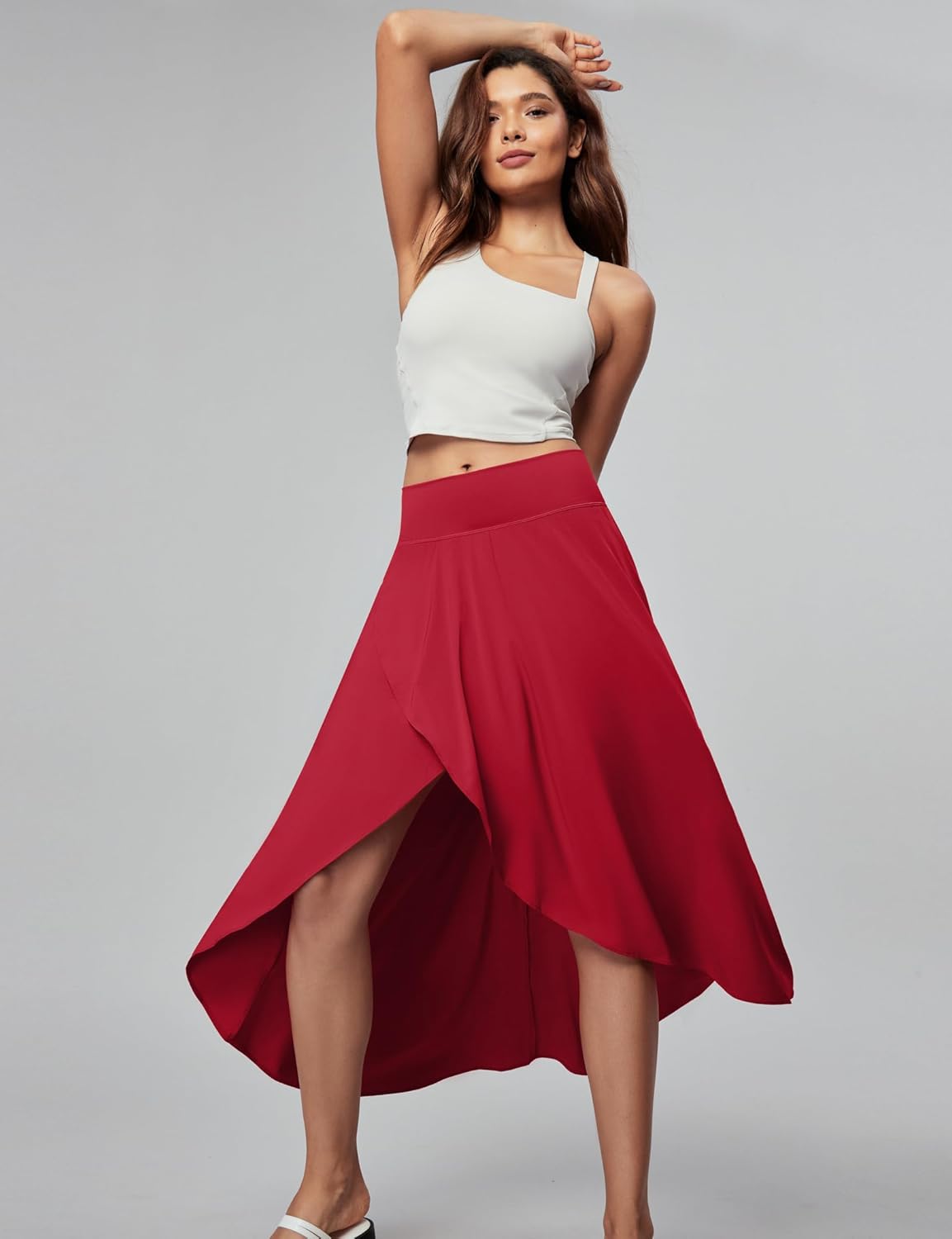 Heathyoga High Waist Wrap Skirt with Shorts Flowy Skirts for Women Trendy Summer Ruffle High Low Maxi Skirt with Slit - Image 5