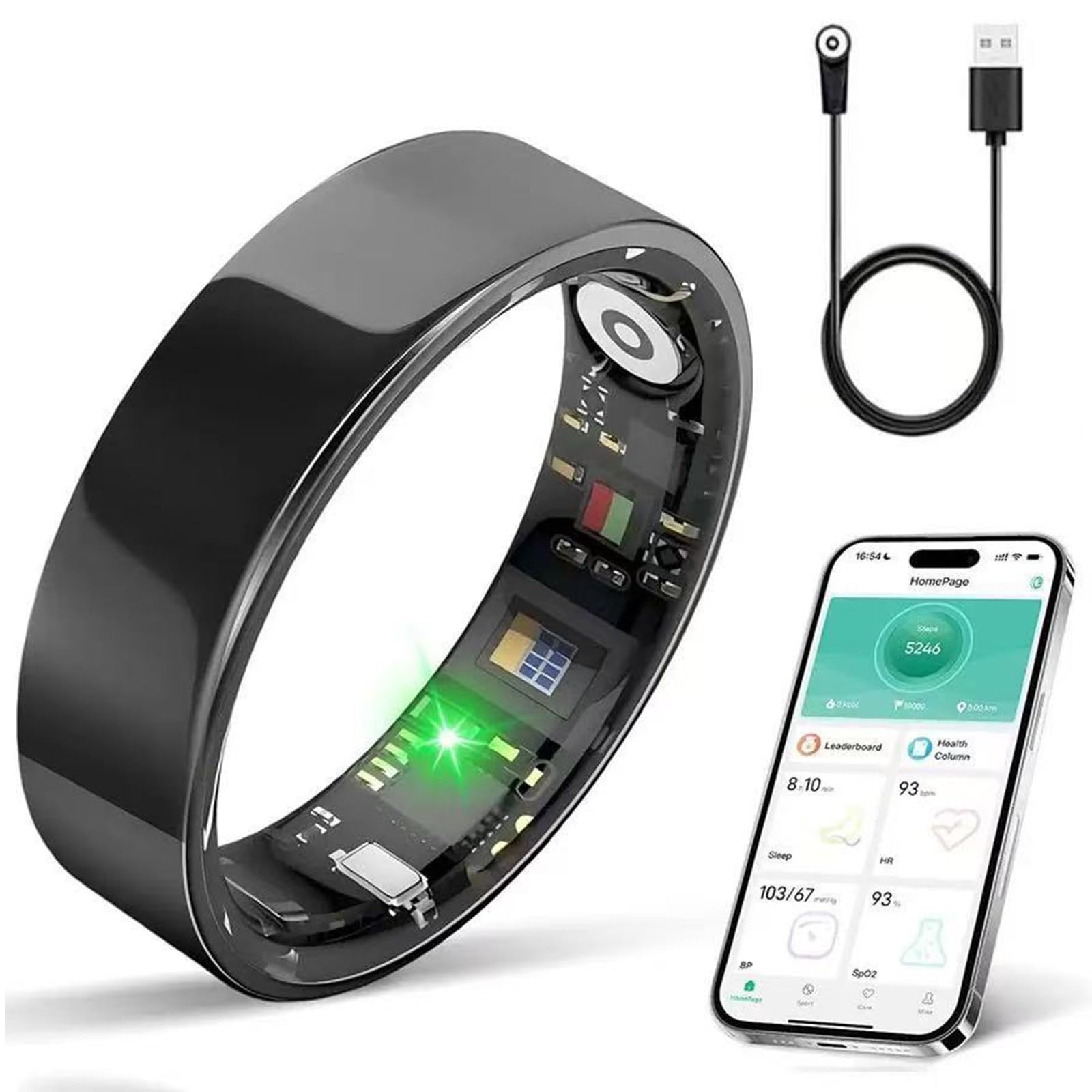 Smart Ring Uomo Donna, 2026 Nuovo Smart Ring, IP68 Resistente all'Acqua Molteplici modalità Sportive Contapassi Monitoraggio delle Calorie Anello Fitness Tracker Black-8#
