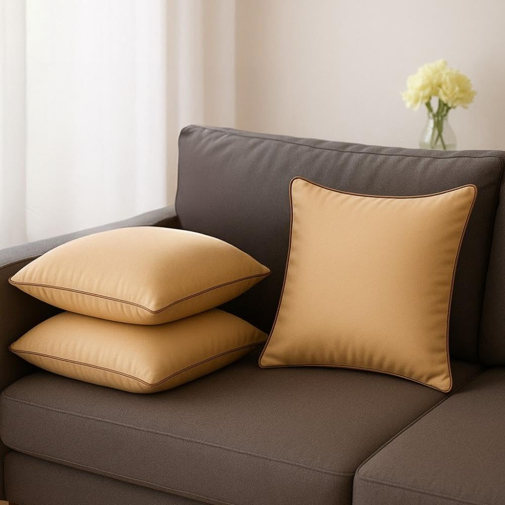 Wakefit Cushion for Sofa | Super Soft Fabric Cushion Pillow, Throw Pillow for Sofa | Premium Fresh Hollow Fibre Filling | 12x12 Inches | Beige | Set of 3