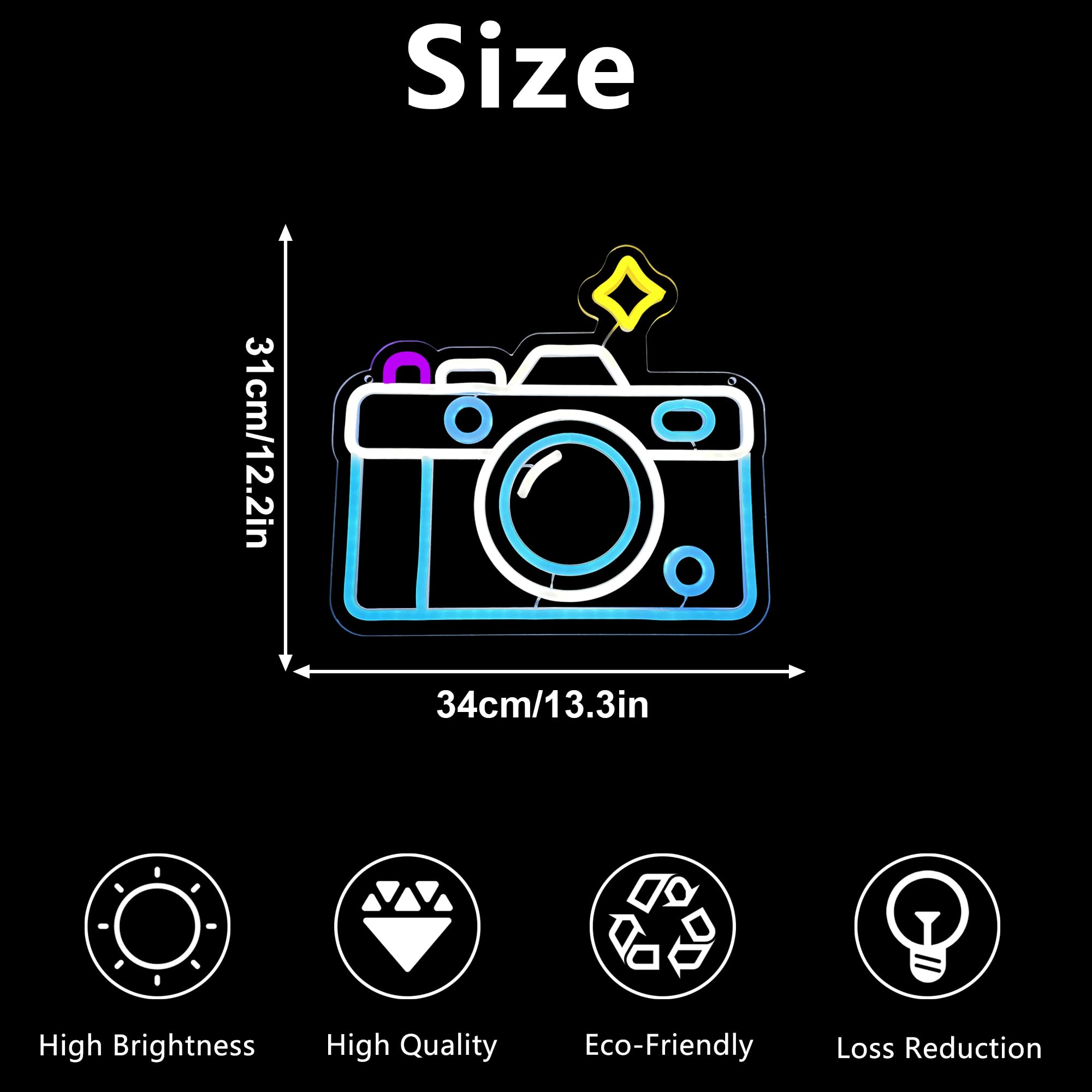 Insegna al neon con fotocamera, dimmerabile alimentata tramite USB, simpatica luce al neon per studio fotografico, decorazione da parete per feste, bar, negozi, studi fotografici, soggiorno