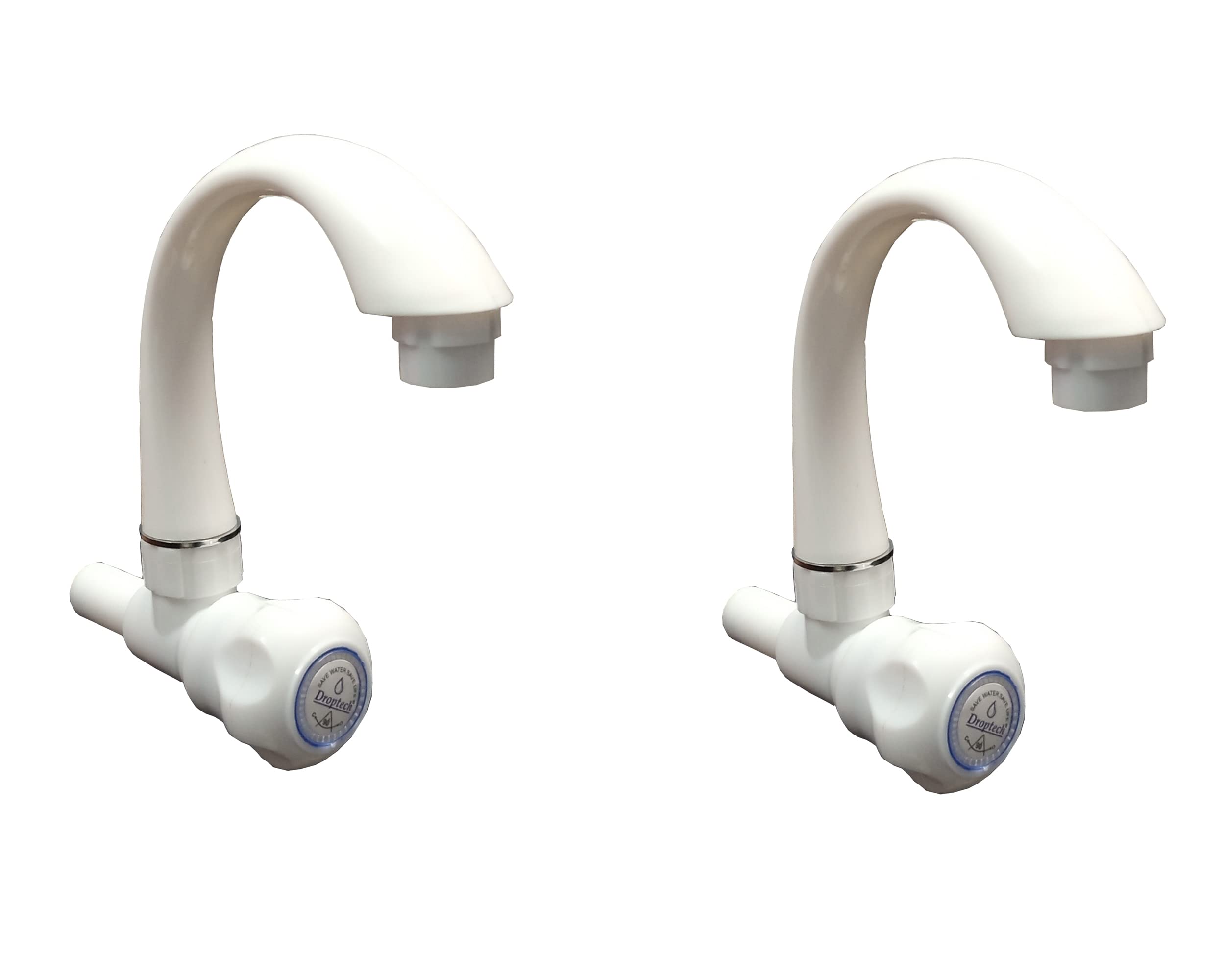 Droptech PVC Fancy Sink taps Cock for Kitchen Sink Faucet/Plastic Sink Cock tap/ Bathroom Wash Basins Wall Mounted Standard Size 1/2'' (15mm) White Pack of 2