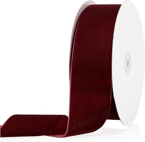Cinta de terciopelo burdeos de 2 pulgadas x 20 yardas para corona de árbol de Navidad, decoración vintage, manualidades, adornos hechos a mano,