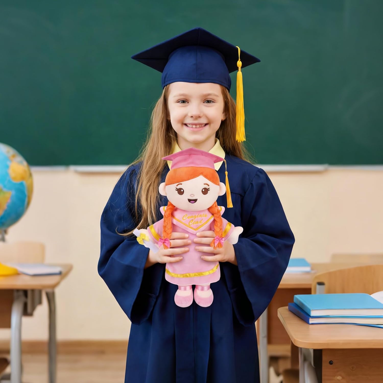 Graduation Plush Doll,Pink Stuffed Animal with Cap & Braided Hair,Soft Cute Plush Figure,Graduation Class of 2026 Keepsake Gifts for Girls Kids