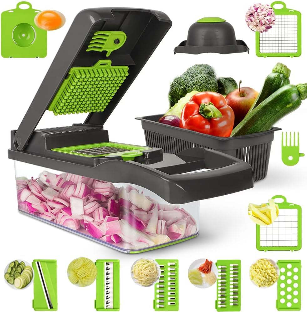 16 in 1 Multi Functional Food Chopper with Container Manual Onion Slicer and Vegetable Cutter BPA Free and Dishwasher Safe Veggie Dicer for Kitchen Prep-image-16