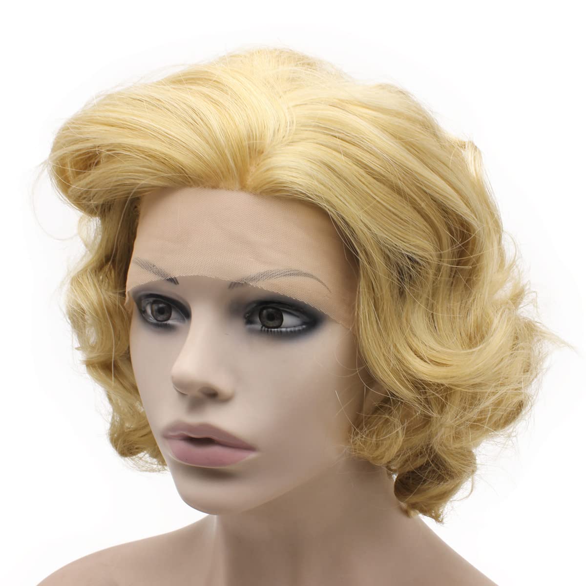 MX angel Heat Friendly Synthetic Lace Front Natural Short Wavy Ash Blonde Wig