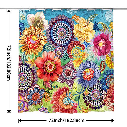 Macofe Floral Boho Shower Curtain Set With Hooks,Colorful Bohemian Bathroom Curtain,Beautiful Bright Fabric Cloth Curtain For Bathroom Decor Mutiple Size #TOP6