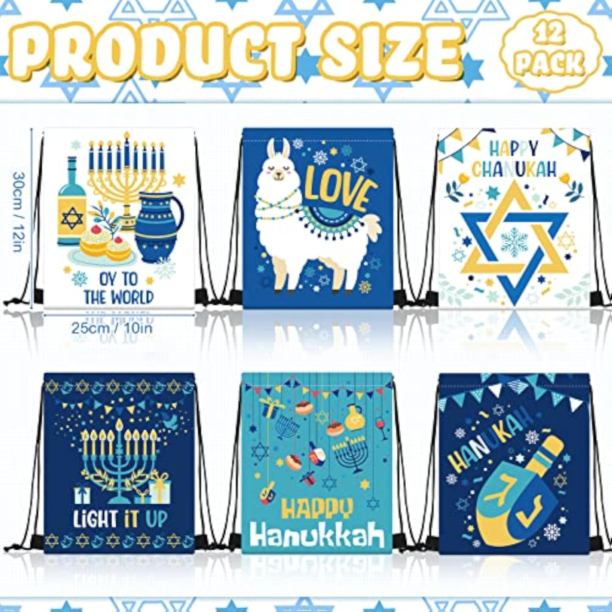 12 Pieces Hanukkah Drawstring Gift Bags for Kids