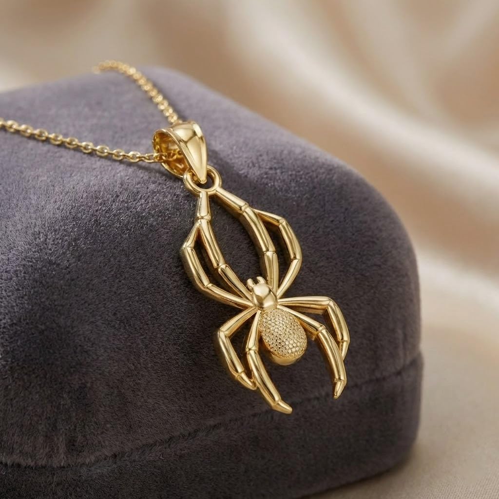 Gold Spider Charm Pendant - 10 Karat Gold - Spider Jewelry - Halloween Party Jewelry - Insect Jewelry Charm