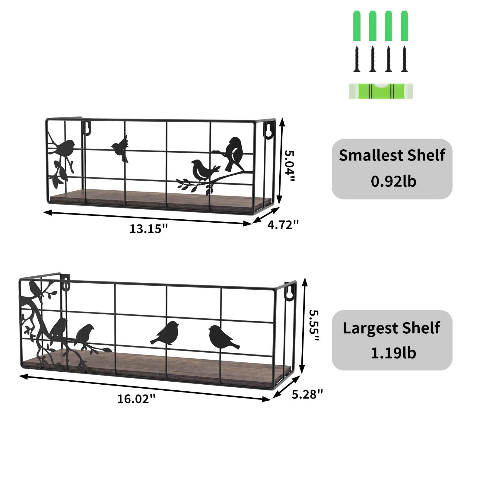 CRUGLA Floating Shelves Bird Wall Art Set of 2, Hanging Storage Wall Mount Mounted Shelf Forest Home Decor for Bathroom, Living Room, Bedroom, Kitchen, Home