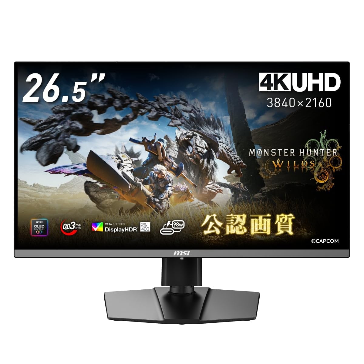 MSI QD-OLED ゲーミングモニター MPG 272URX QD-OLED 26.5インチ/4K/QD-OLEDパネル/240Hz/0.03ms(GTG)ハードウェアブルーライトカット/AIビジョン/DisplayHDR True Black 400/G-SYNC Compatible/USB Type-C(最大98W)/KVMスイッチ/縦横回転・高さ調整/メーカー3年保証