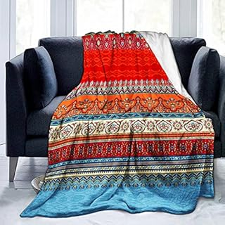 Stripe Bohemia Fleece Throw Blanket,Soft Warm boho Throw Blanket for Adults,Bohemia Bedding for Bed Couch,100% Microfiber,150×200 cm