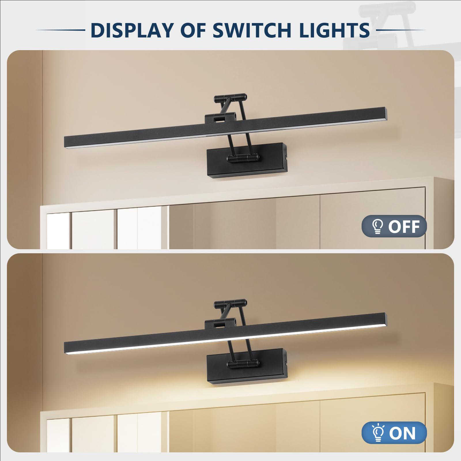 LED Spiegel Lampe Badezimmer 60 cm, Rotation Lampen IP44, Spiegel Licht 18 W 1440LM, LED Badezimmer Lichter, Neutral Weiß 4000K, Schwarz