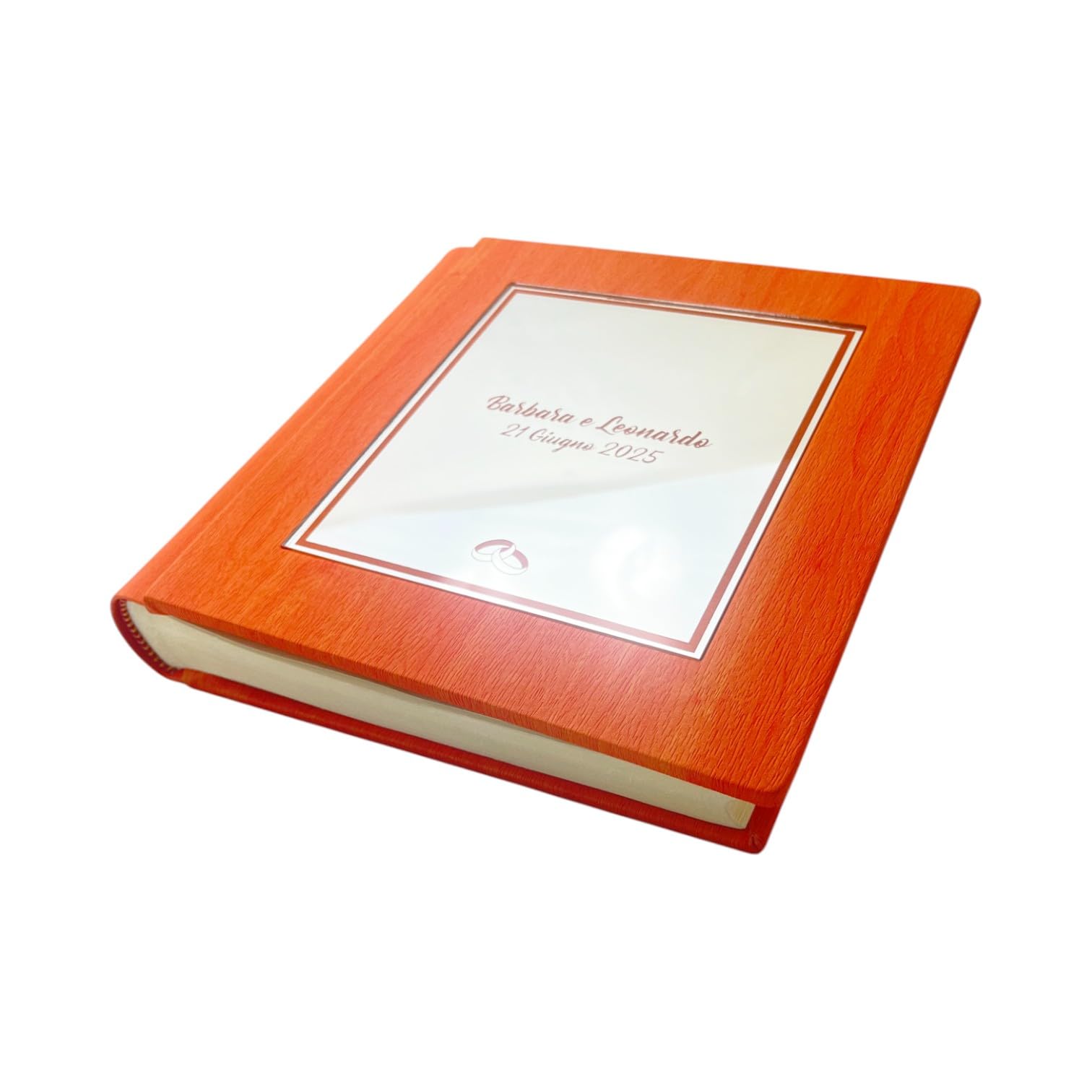 Álbum de fotos – Júpiter Mirror - de piel sintética efecto madera con recuadro Plex espejo grabado y colorido personalizable, clásico con papel de seda, para boda, comunión, aniversario o boda