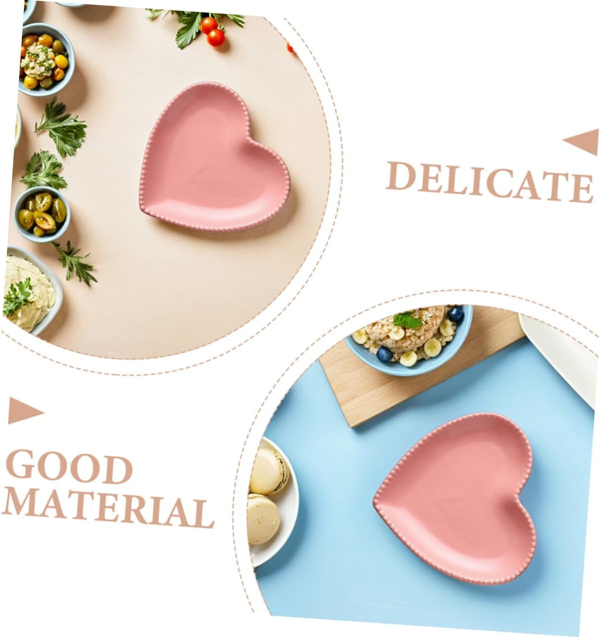 Hemoton Heart Shaped Dessert Salad Plate - 6.9 Inch (17.5cm) Ceramic Dinner Plates, Heart Dishes for Dessert, Appetizer, Microwave & Oven Safe (Pink)