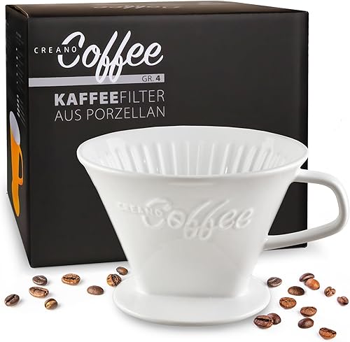 Creano Gotero de café de porcelana, color blanco, cafetera de cono de cerámica, cafetera para bolsas de filtro, tamaño 4, preparación manual fácil