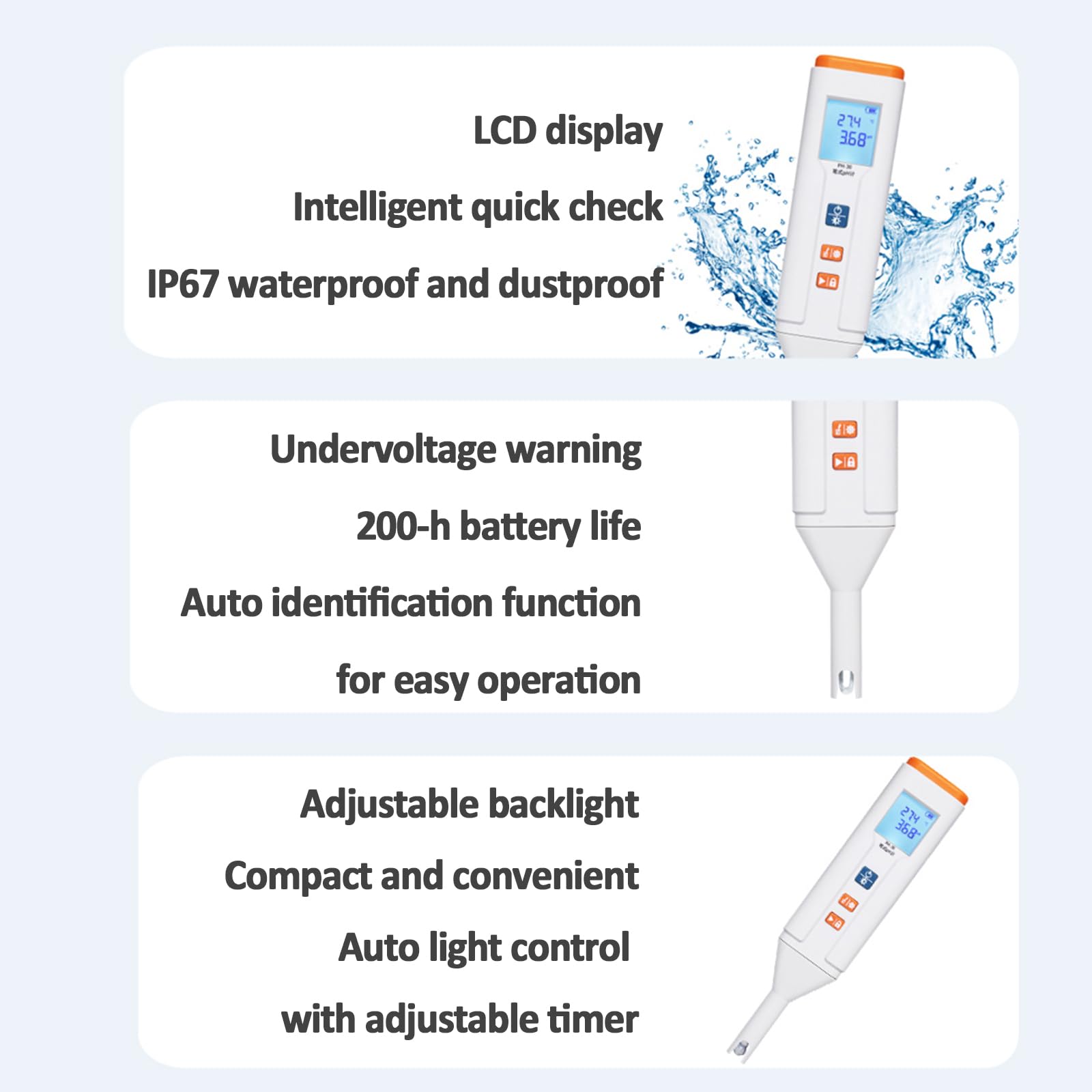 PH-Meter In Stiftform, Tragbarer PH-Tester Für Wassersprudler, 1-3-Punkt-pH-Kalibrierung, Unterstützt 0 Bis 60 °C ATC, Mit PH-Kombinationselektrode, Für Konventionelle Flüssigkeiten