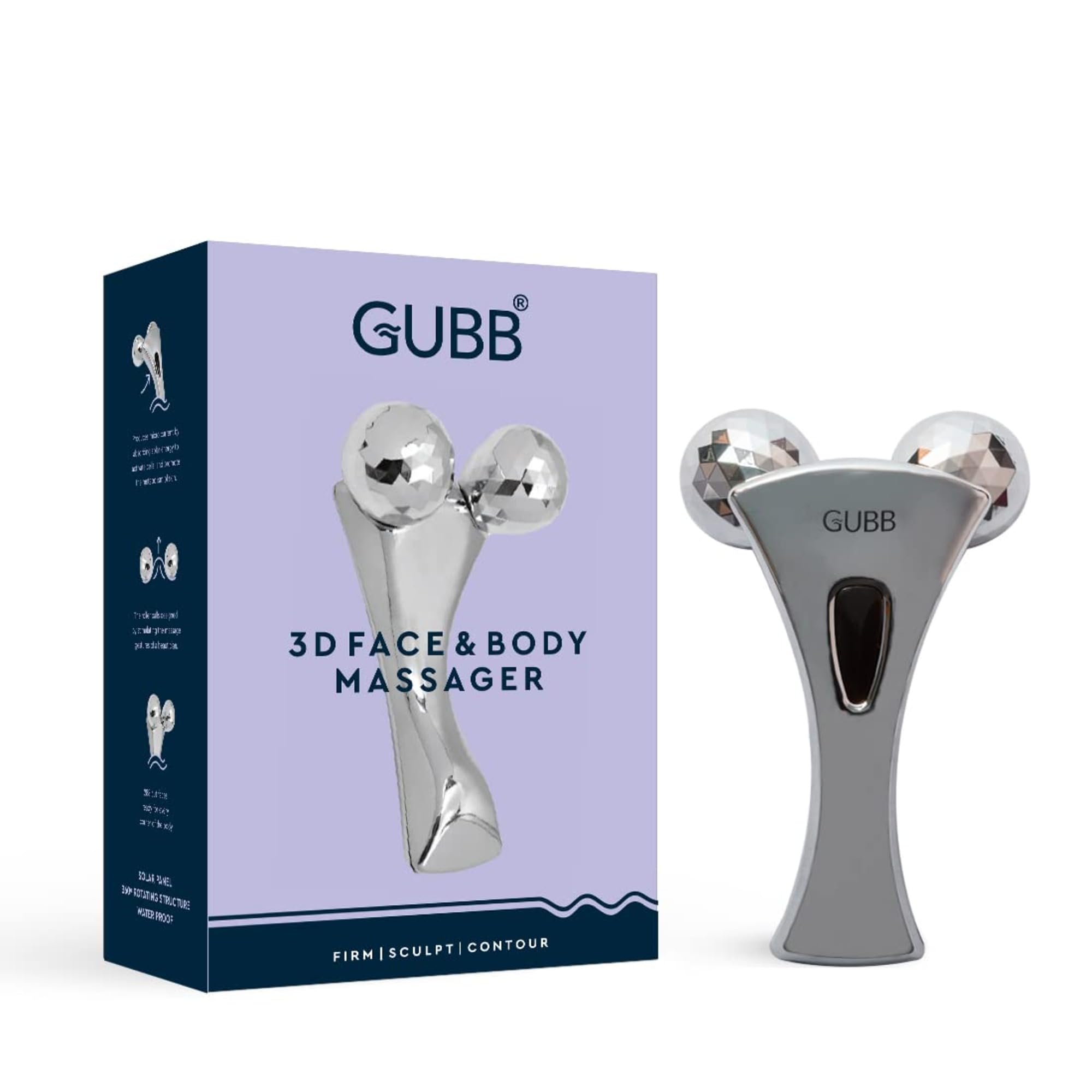 GUBB 3D Manual Face & Body Massager & Roller | Skin Firming, Sculpting, Contouring | Body Toning & Shaping | Facial Massage & Relaxation | Skin Lifting & Tightening | (Silver)