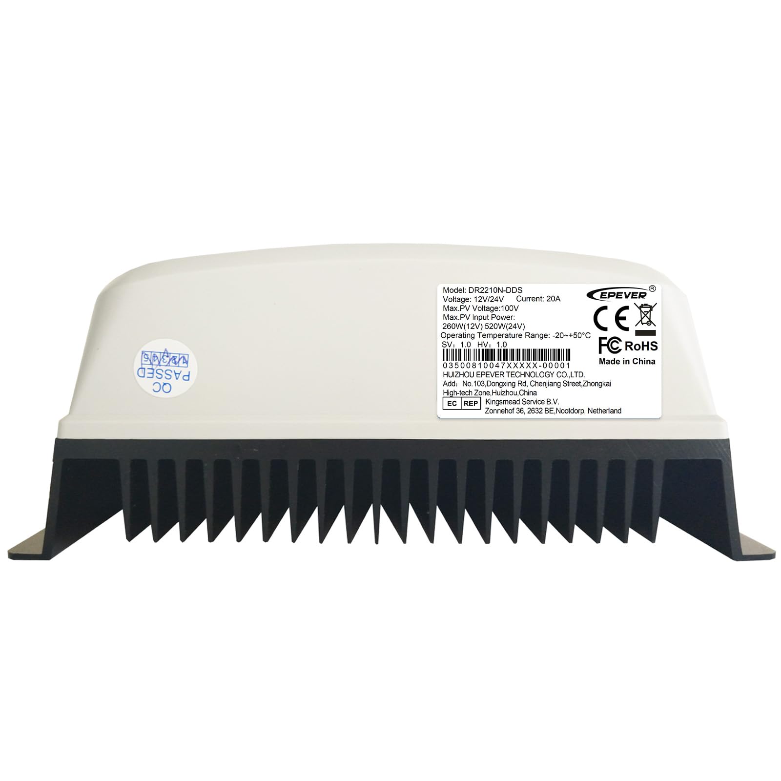 EPEVER MPPT Regulador de carga solar DuoRacer 10A, 20A, 30A; 12/24V trabajo automático, para 2 baterías, PV 60V-100V (DR2210N – 20A, 100V)