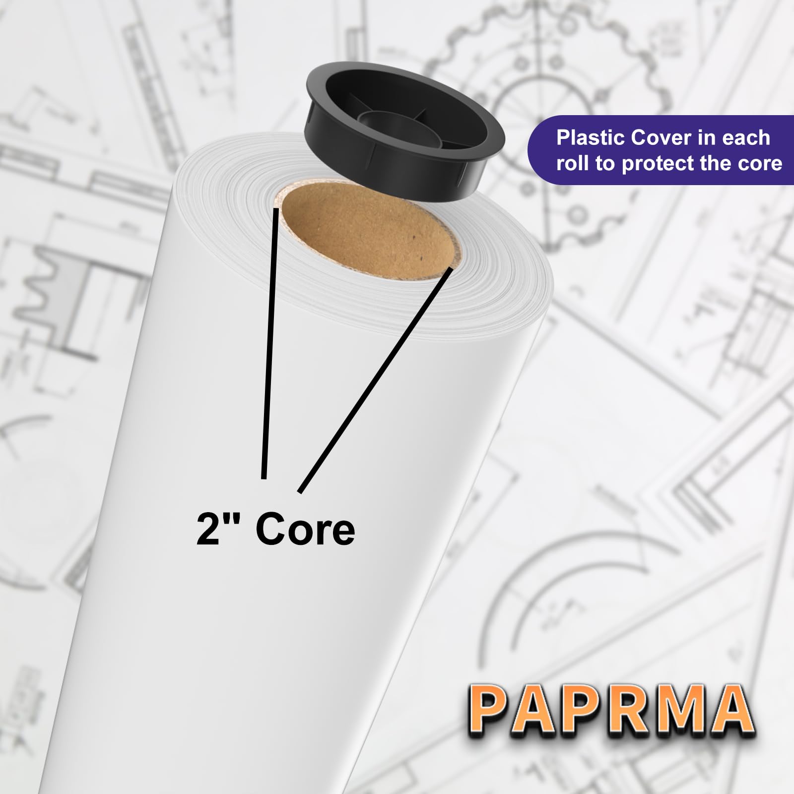 Lot de 2 rouleaux de papier de traceur CAO blanc de 61 cm x 45,7 m de large
