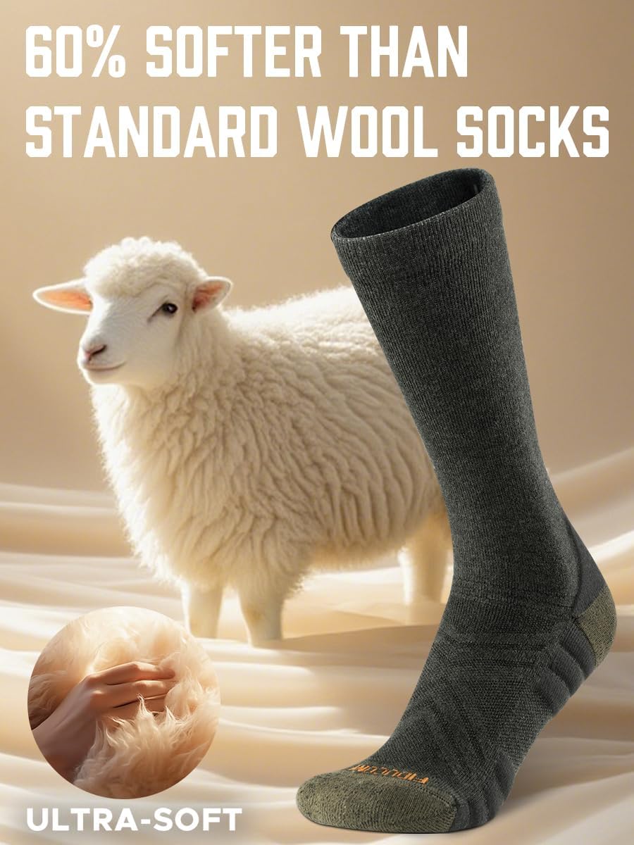 Merino Wool Work Boot Socks for Men Hiking Socks Breathable Cushioned Crew Socks Moisture-Wicking thumbnail