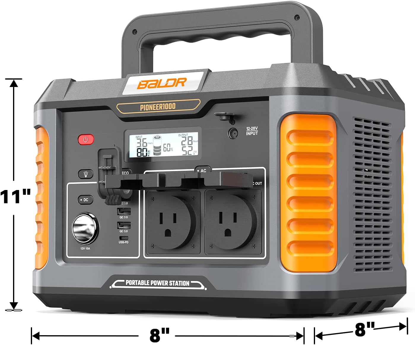 BALDR 1000W Power Station, 808Wh, 18.5 lbs Portable Lightweight Solar Generator with AC Outlet, Multiple Ports for Camping, Home Backup.