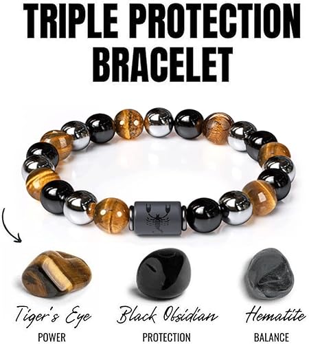 Miniatura 2 de Pulseras de constelación del zodiaco, piedra de ojo de tigre, pulseras de obsidiana negra, pulsera de hematita, pulsera de cuentas de cristal