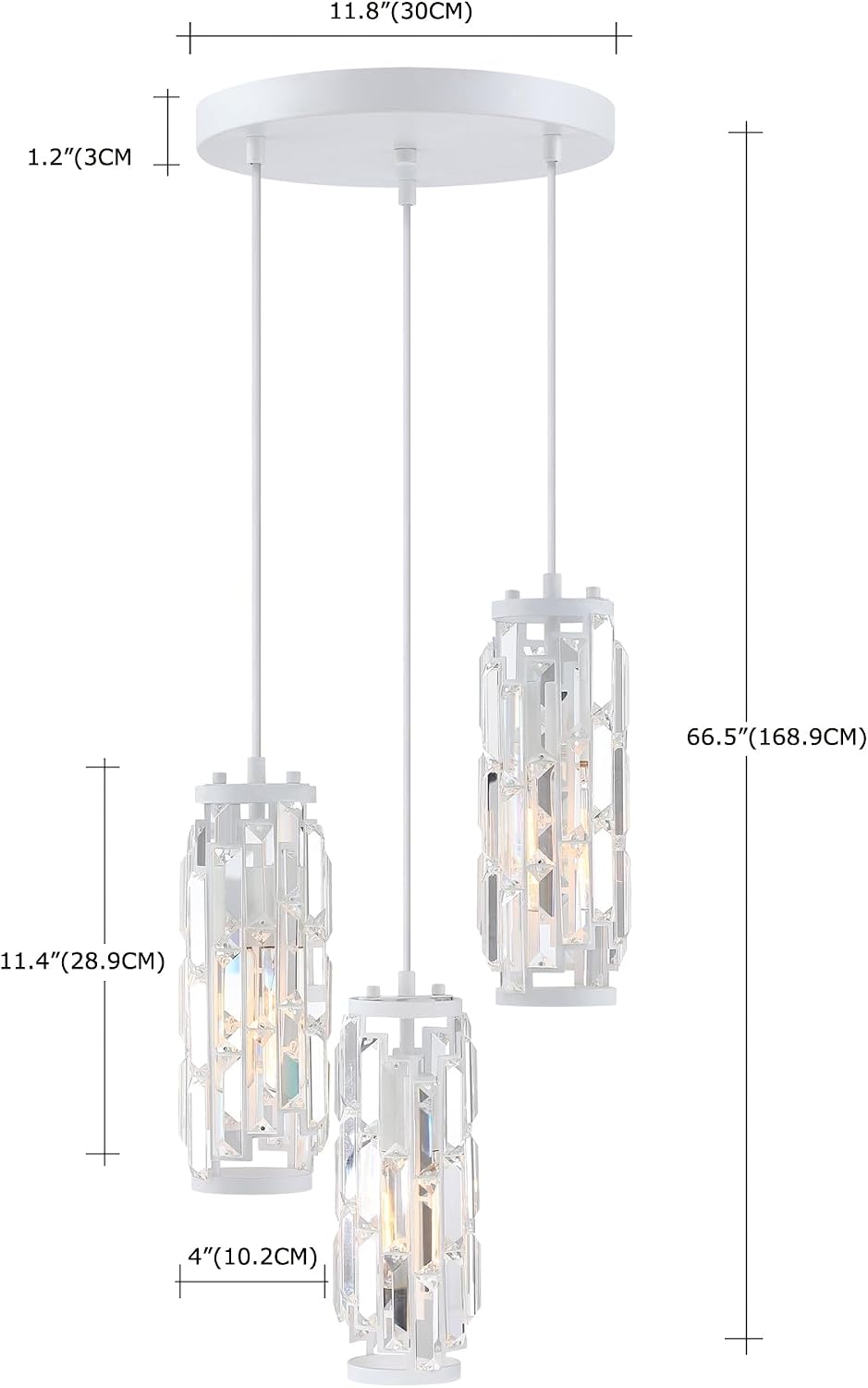 WISBEAM White 3-Light Crystal Pendant Lights, Large Crystal Kitchen Island Pendant Lights Fixture with E26 Medium Base Max. 60 Watts, ETL Rated, Bulbs not Included, Pendant Lighting for Living Room