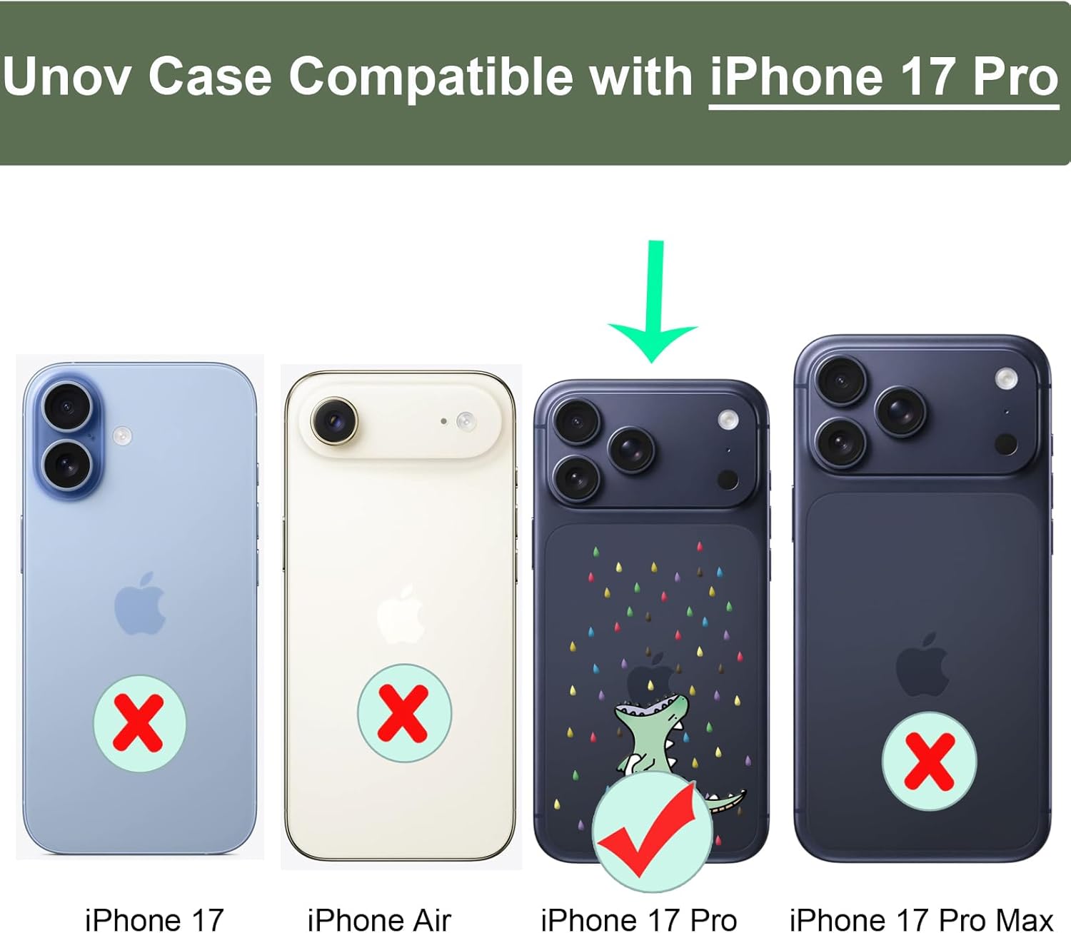 Unov Case Compatible with iPhone 17 Pro (2025) 5G with Cute Dino Rainbow Dinosaur Dragon Embossed Pattern Design Slim Protective Soft TPU Bumper Back Cover - Image 7