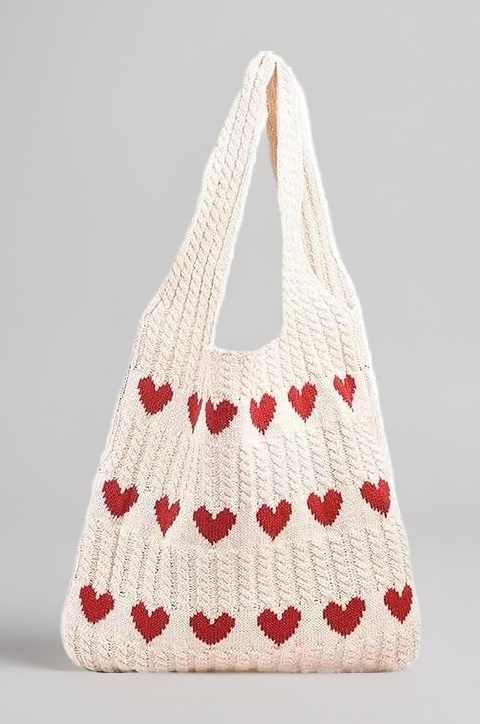 Premium Knitted Heart Pattern Tote Bag Large Stylish and Durable Trendy bag for Everyday Use Beach Shopping Travel Work – Comfortable and Trendy Design