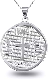 Hammered Sterling Silver 1 Corinthians 13:13 "Love, Hope, Faith Coin Medallion Pendant Necklace