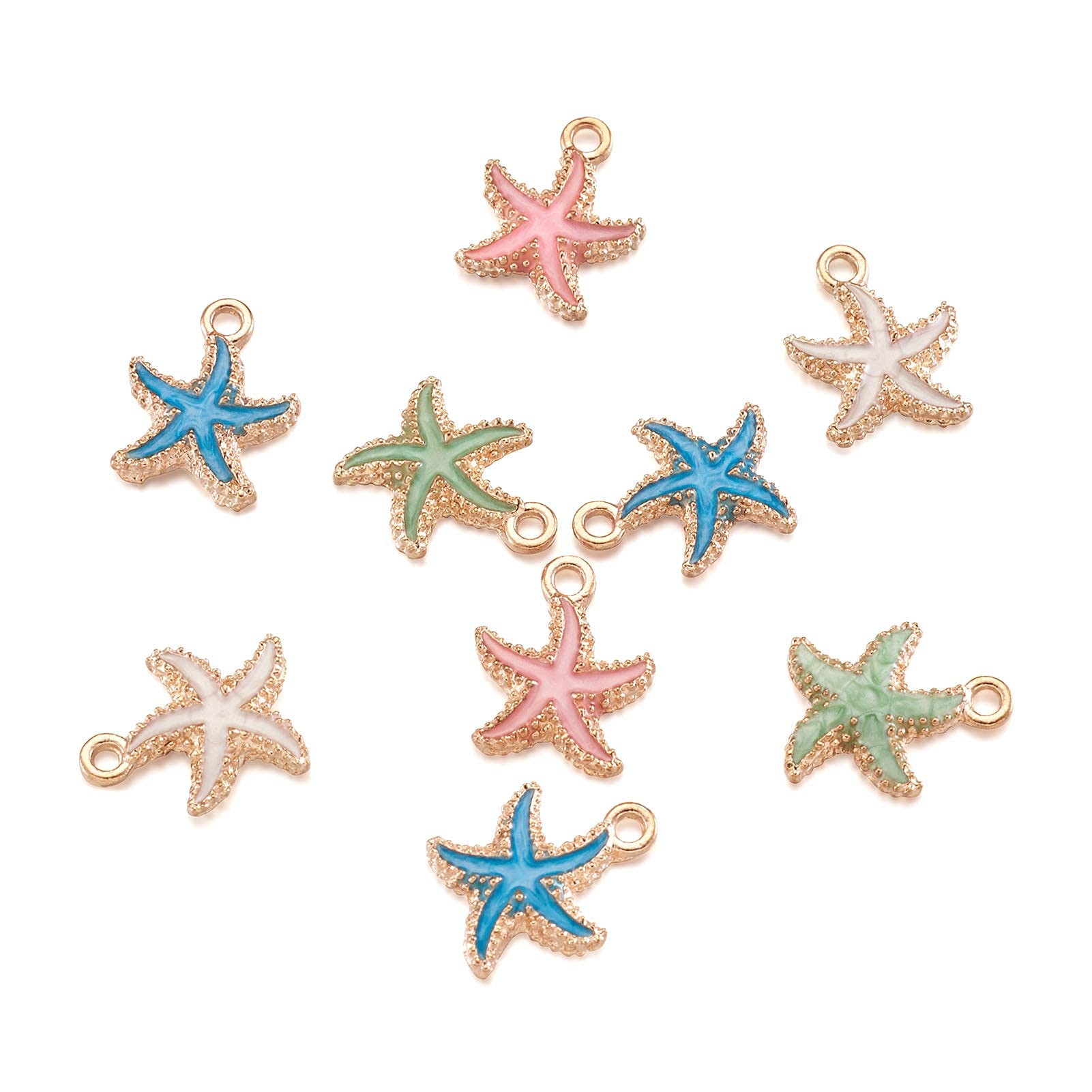 Craftdady50Pcs Random Mixed Color Enamel Starfish Pendants 18x14.5mm Gold Plated Metal Ocean Sea Life Charms for Summer Beach Theme Jewelry Making with 1.4mm Hole