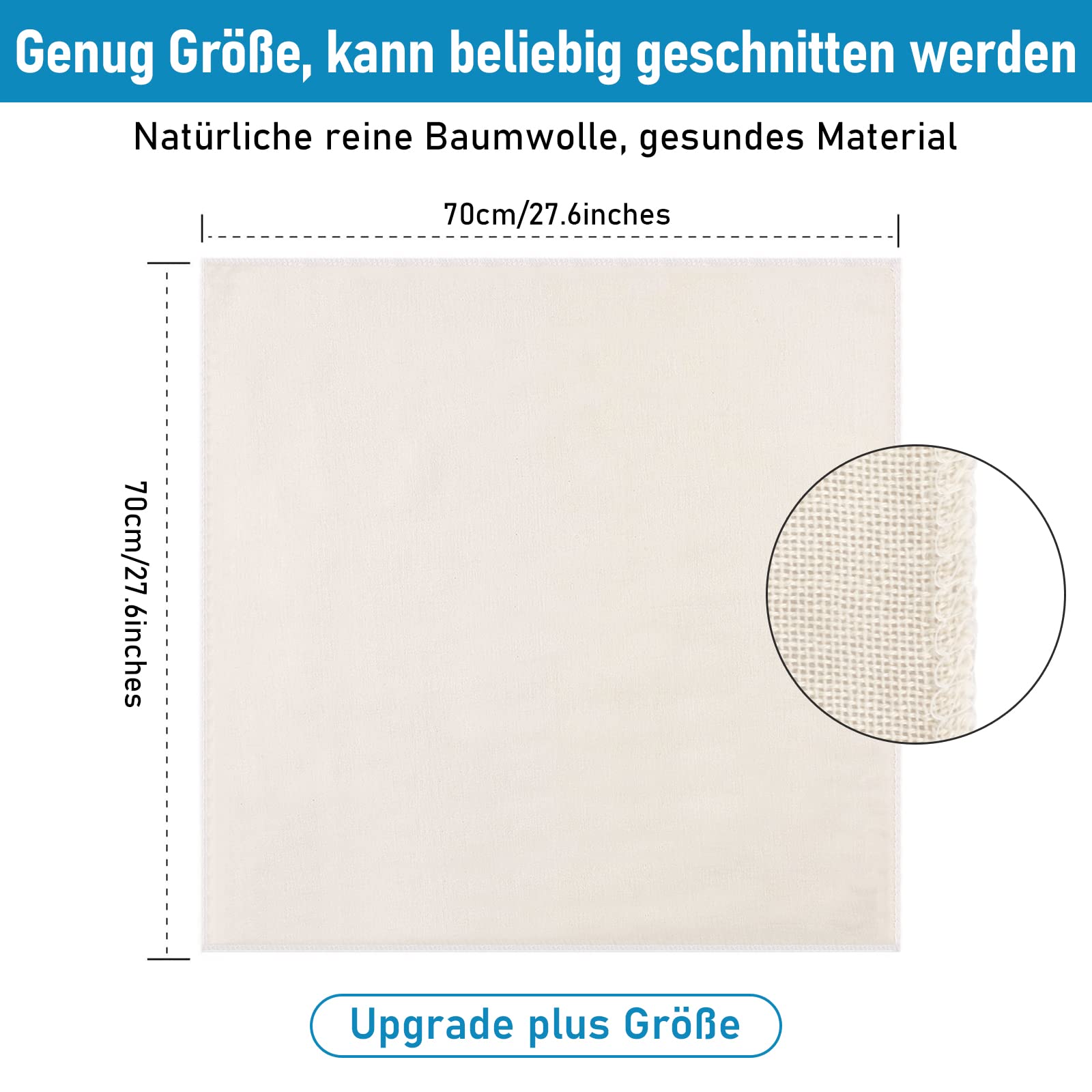 Etamine Alimentaire 4 Pièces - Gaze Coton Non Blanchi 70x70 Cm - Lavable Réutilisable Pour Fromage, Jus, Lait - Tissu Filtre Cuisine