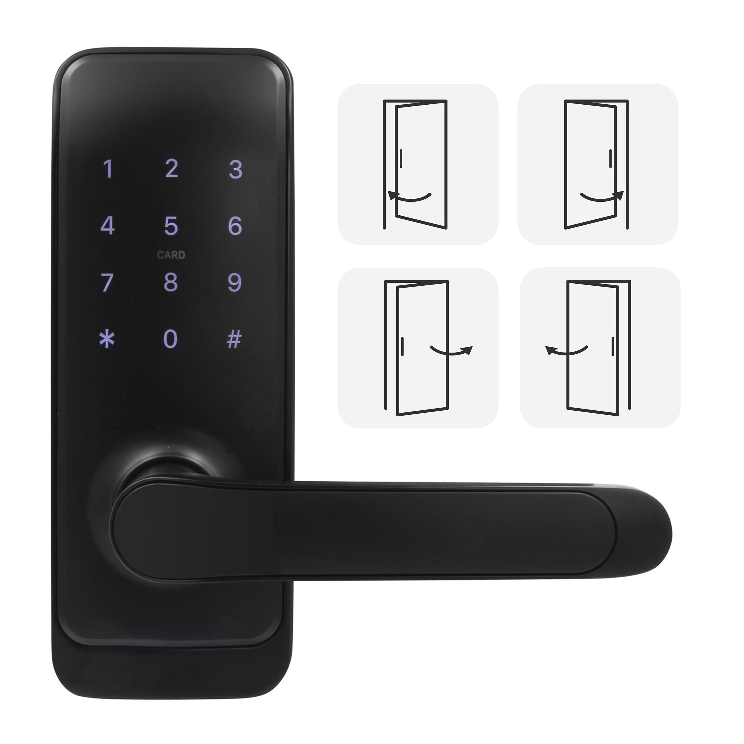 EURA ELH-51H4 Serratura di porta intelligente con maniglia Serratura di codice 13.56MHz Lettore di prossimità IP65 Spaziosa di sicurezza universale Nero