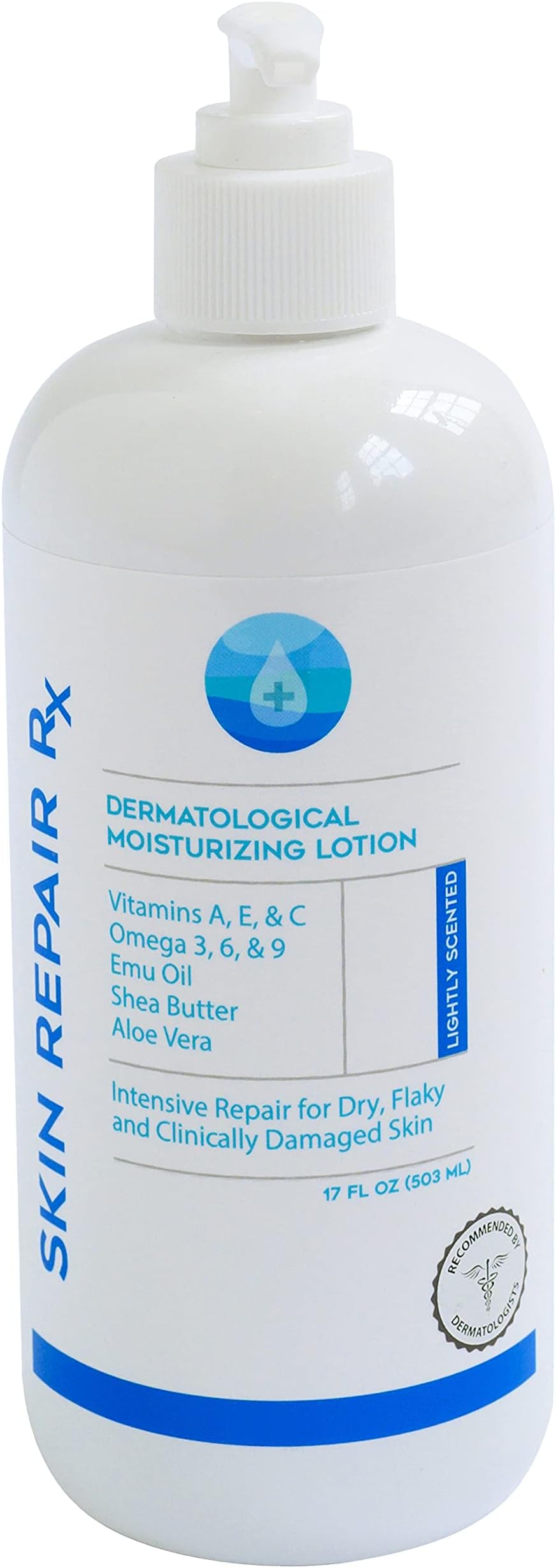 Skin Repair Rx - Body Lotion - Face Moisturizer for Women, Men - Emu Oil, Shea Butter, Aloe Vera, Omega 3 6 9, Hand Cream, Eczema, Stretch Marks, Wrinkles, Anti-Aging, Firming (17 Fl Oz Pump Bottle)