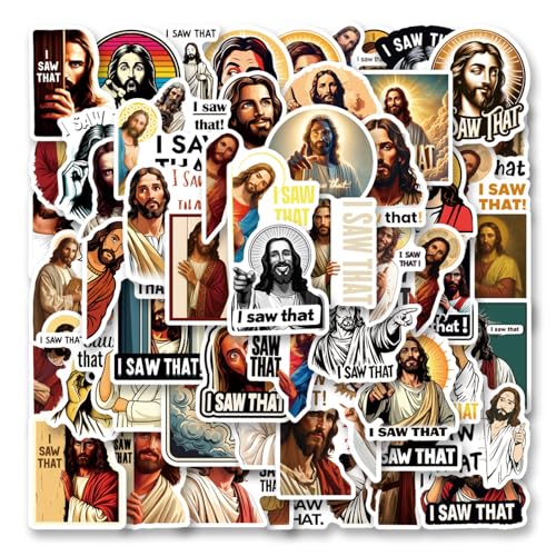 60Pcs I Saw that Jesus Stickers Funny Cartoon Christian Stickers Pack Waterproof Vinyl Decals for Laptop Book Readers Water Bottles Journal Scrapbook