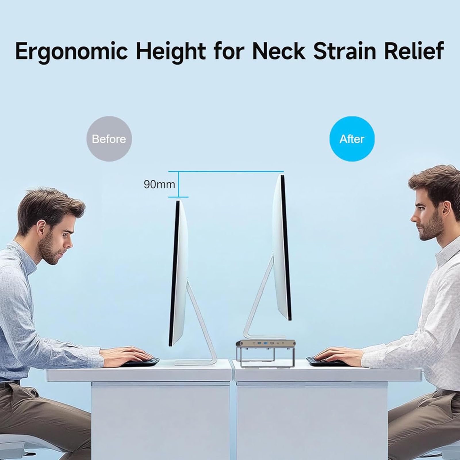 Station de travail moderne avec concentrateur USB 6 en 1 et fonction ergonomique de hauteur d'écran - Planificateur de poste de travail avec appareils