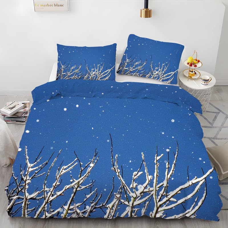 Juego de funda de edredón de 3 piezas, diseño de plantas azules, tamaño Queen, funda de edredón de microfibra mullida y 2 fundas de almohada de 20 x