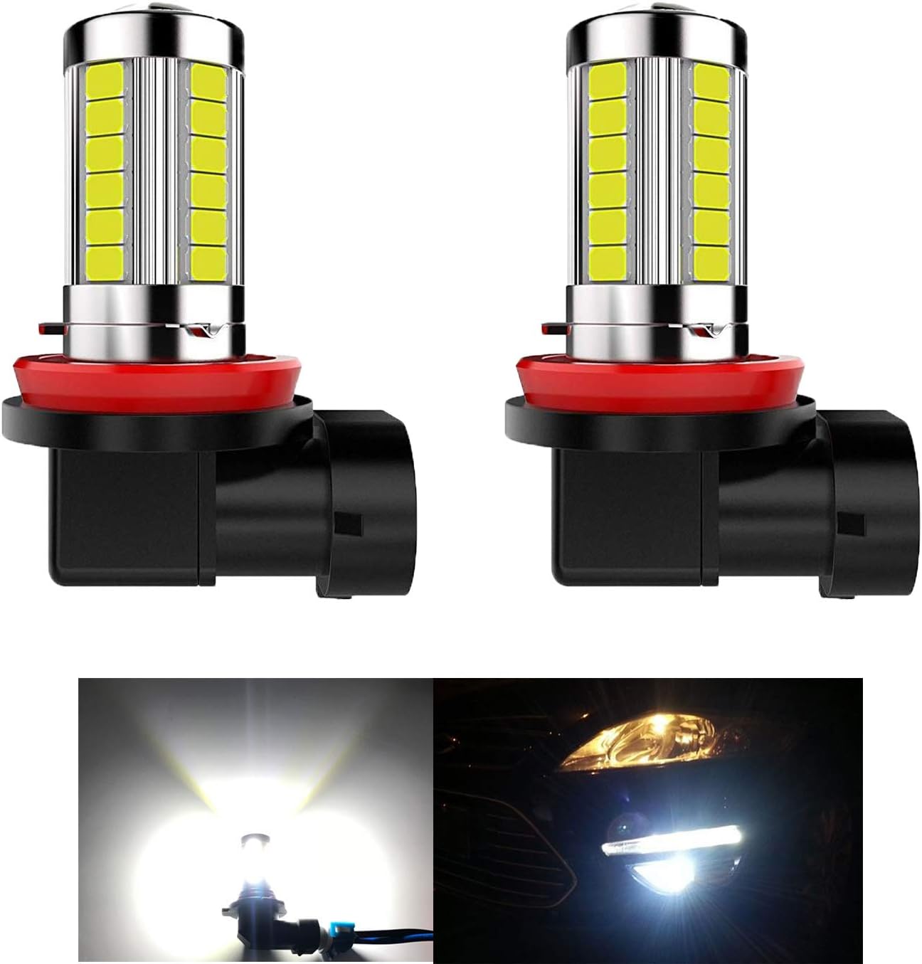 H11 H8 H16 LED Fog Light Bulbs Super Bright LED DRL Fog Light LED Chips 6000K Xenon White 2-Pack