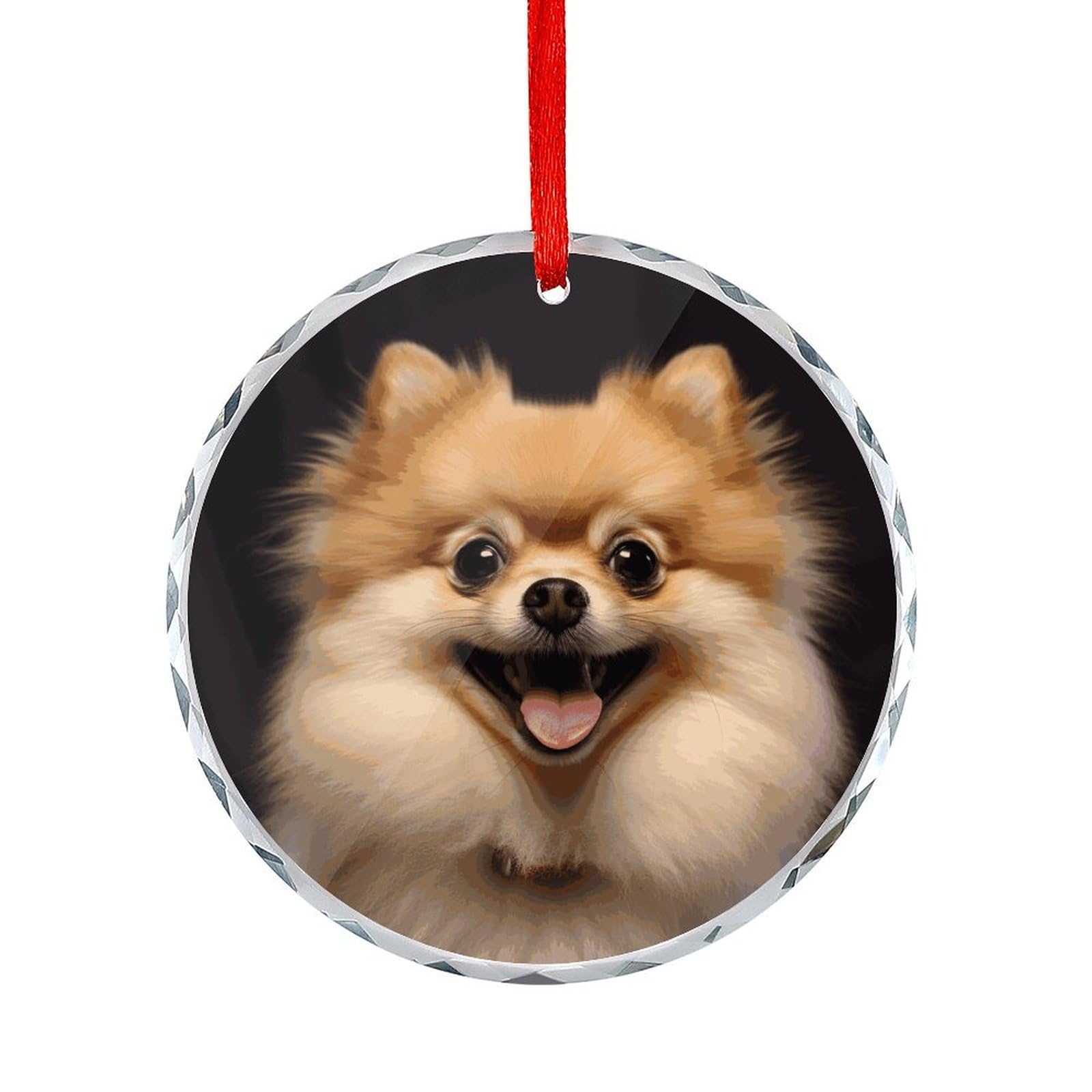 Btcowzrv Style Happy Short-Haired Pomeranian Round Ornament Hanging Pendant Decor
