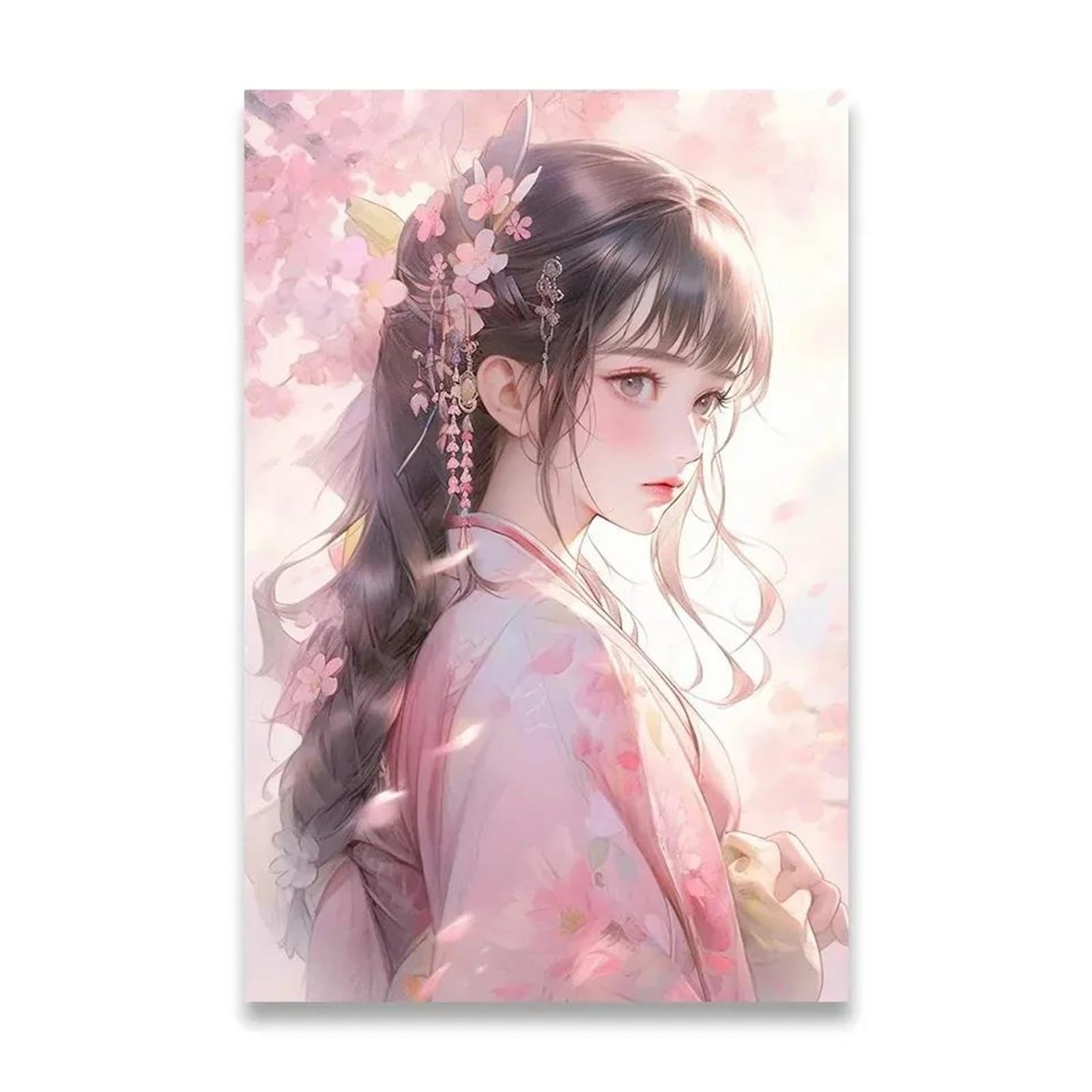 Tableau moderne fleur et fille pour décoration murale de chambre en toile 40x50cm