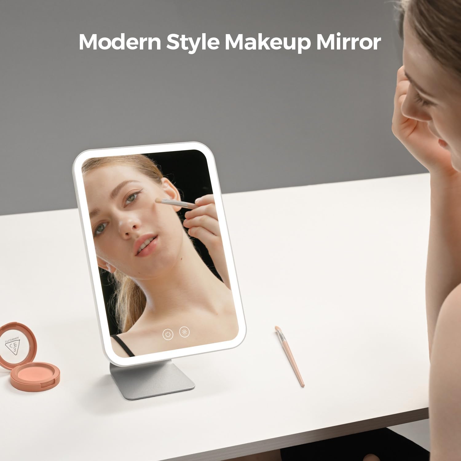 Lighted Makeup Mirror, Metal Table Mirror with Stand, 2000 mAh Rechargeable Vanity Mirror with 3 Colors and Brightness Adjustable, 12 Inch Light up Mirror - Image 2